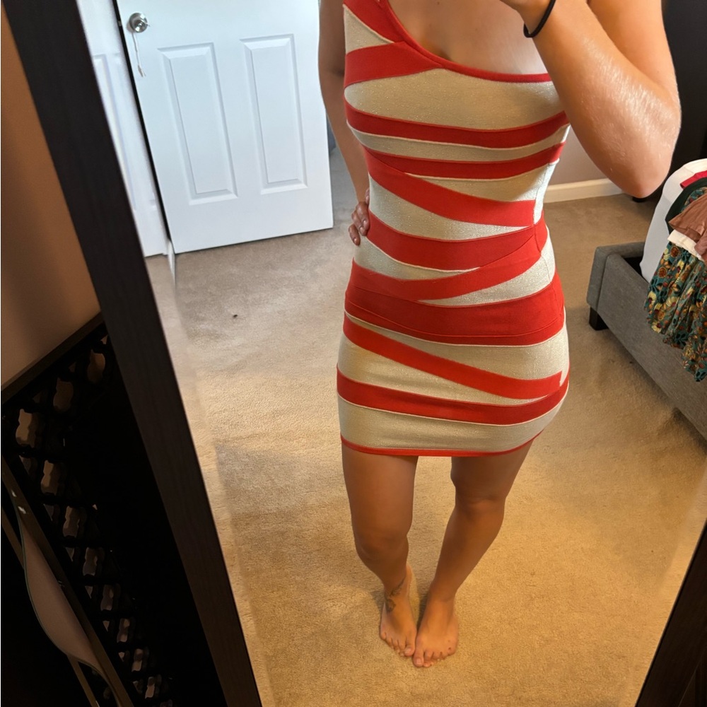 bebe Red and White Striped Mini Dress